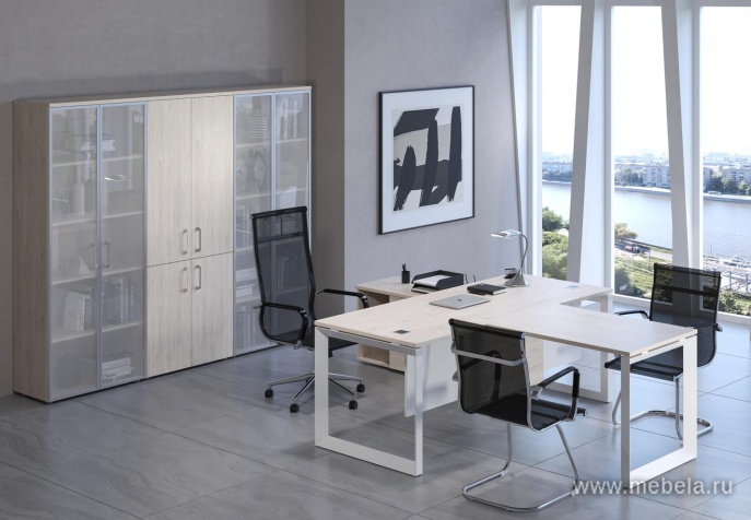 Офисный шкаф средний узкий белое стекло в раме (лев/прав) 