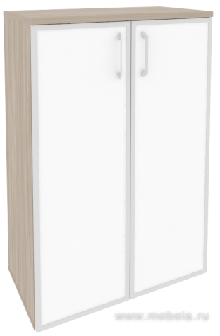 Офисный шкаф средний широкий (2 средних фасада белое стекло в раме)