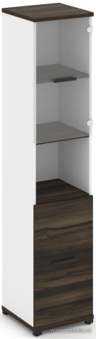 Офисный шкаф одна узкая секция, 5 ниш (фасад ЛДСП, 2 ниши + фасад стекло прозрачное,  2 ниши)