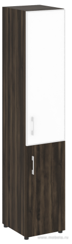 Офисный шкаф узкий комбинированный со стеклом в раме Л/ПР (стекло Белое / Черное)