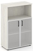 Офисный шкаф средний широкий (2 низких фасада стекло сатин в раме, задняя стенка ЛДСП