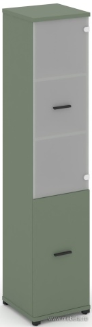 Офисный шкаф одна узкая секция, 5 ниш (фасад ЛДСП,  2 ниши + фасад стекло белое матовое, 3 ниши)