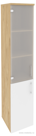 Офисный шкаф высокий узкий лев./прав. (1 низкий фасад ЛДСП + 1 средний фасад стекло)