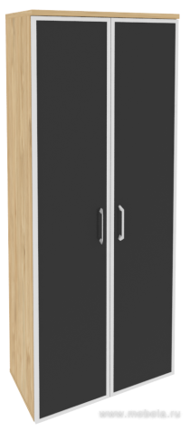 Офисный шкаф высокий широкий с чёрным стеклом в раме