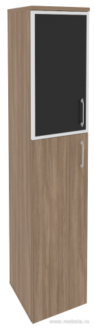 Офисный шкаф высокий узкий с чёрным стеклом в раме левый / правый