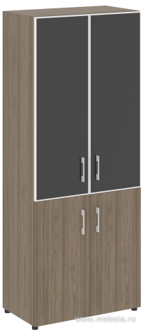 Офисный шкаф комбинированный со стеклом в раме (Черное)