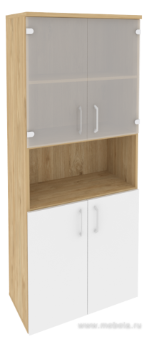 Офисный шкаф высокий широкий (2 низких фасада ЛДСП + 2 низких фасада стекло)