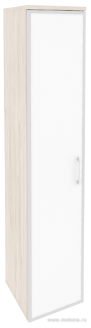 Офисный шкаф высокий узкий лев./прав. (1 высокий фасад белое стекло в раме)