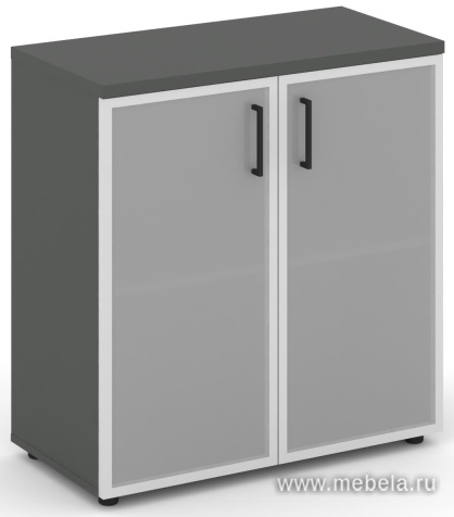 Офисный шкаф низкий широкий (2 низких фасада стекло сатин в раме, задняя стенка ЛДСП)