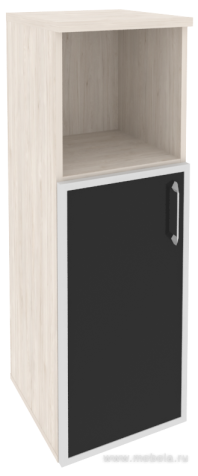 Офисный шкаф средний узкий лев./прав. (1 низкий фасад чёрное стекло в раме)