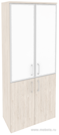 Офисный шкаф высокий широкий со стеклом в раме белое