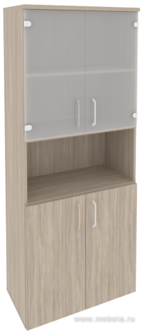 Офисный шкаф высокий широкий (2 низких фасада ЛДСП + 2 низких фасада стекло)