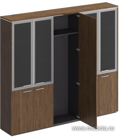 Офисный шкаф комбинированный (со стеклом + для одежды узкий + со стеклом)