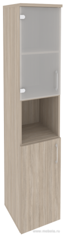 Офисный шкаф высокий узкий лев./прав. (1 низкий фасад ЛДСП + 1 низкий фасад стекло)