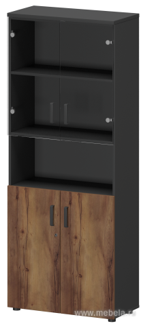 Офисный шкаф комбинир. со стеклом + открытая полка