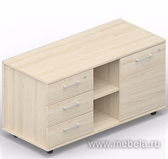 Тумба мобильная сервисная правая (3 секции, стандартные колёсные опоры, ручки - алюминий) 