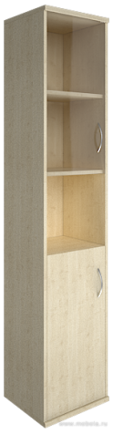 Офисный шкаф узкий комбинир. со стеклом + открытая полка, Л/Пр.