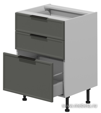 Шкаф кухонный напольный (3 ящика) фасады рамочные, МДФ в плёнке.