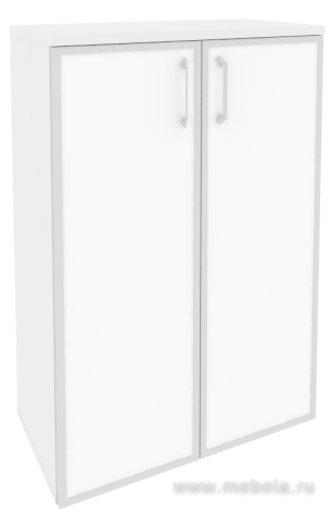 Офисный шкаф средний широкий с белым стеклом в раме