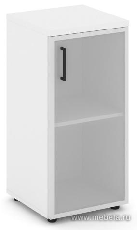 Офисный шкаф низкий узкий левый / правый (1 низкий фасад стекло сатин в раме, задняя стенка ЛДСП)