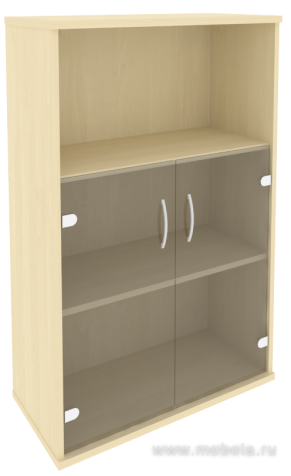 Офисный шкаф средний со стеклом и открытой полкой