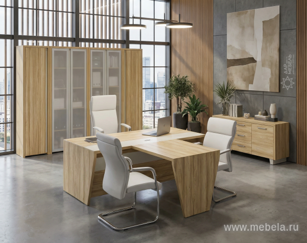 Стол руководителя с опорной тумбой (левый)