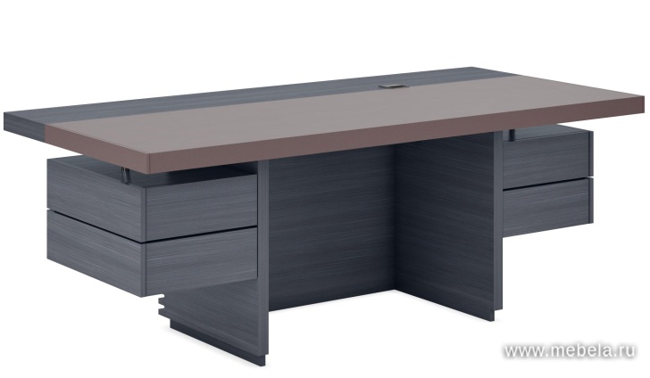 Стол руководителя с рейками (отделка экокожа Бургунди)
