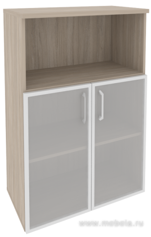 Офисный шкаф средний широкий (2 низких фасада стекло в раме)