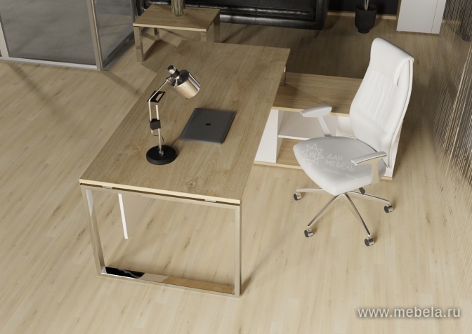 Стол руководителя на металлокаркасе с опорной греденцией (левый)