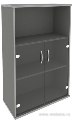 Офисный шкаф средний со стеклом и открытой полкой