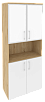 Офисный шкаф высокий широкий (2 низких фасада ЛДСП + 2 низких фасада белое стекло в раме)