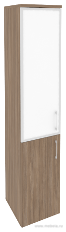 Офисный шкаф высокий узкий белое стекло в раме левый / правый