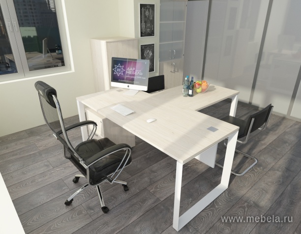 Офисный шкаф средний узкий белое стекло в раме (лев/прав) 