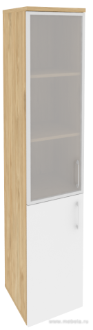Офисный шкаф высокий узкий лев./прав. (1 низкий фасад ЛДСП + 1 средний фасад стекло в раме)