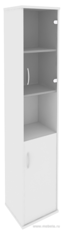 Офисный шкаф узкий комбинир. со стеклом + открытая полка, Л/Пр.