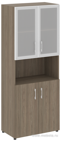 Офисный шкаф комбинир. со стеклом в раме + открытая полка