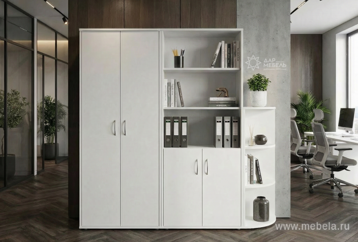 Офисный шкаф узкий комбинир.со стеклом, Л/Пр.