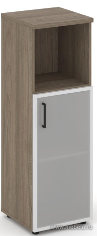 Офисный шкаф средний узкий левый / правый  (1 низкий фасад стекло сатин в раме, задняя стенка ЛДСП)