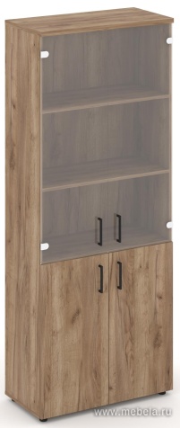 Офисный шкаф высокий широкий (2 низких фасада, задняя стенка ЛДСП + 2 средних фасада стекло прозрачное)