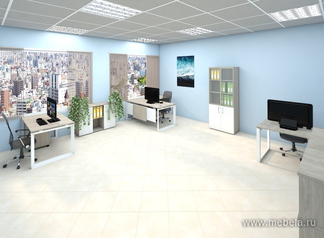 Офисный шкаф средний узкий белое стекло в раме (лев/прав) 