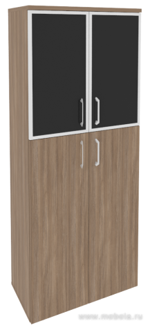 Офисный шкаф высокий широкий с чёрным стеклом в раме