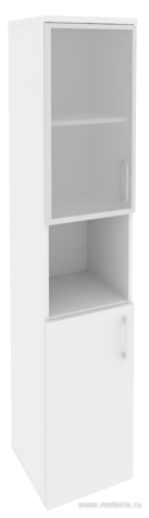 Офисный шкаф высокий узкий со стеклом в раме (лев/прав) 