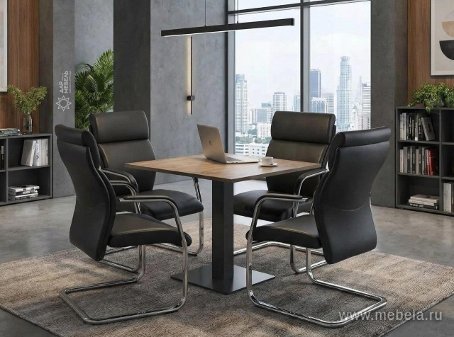 Стол для переговоров квадратный на металлической опоре