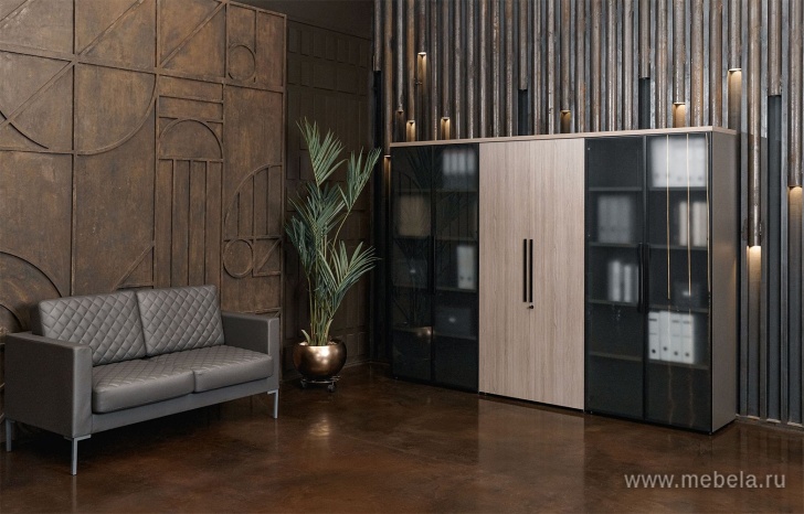 Офисный шкаф для документов со стеклянными дверями (стенка из 2 шкафов)