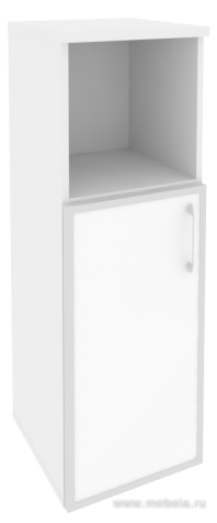 Офисный шкаф средний узкий белое стекло в раме (лев/прав) 