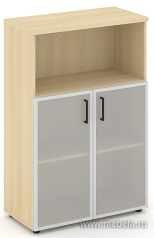 Офисный шкаф средний широкий (2 низких фасада стекло сатин в раме, задняя стенка ЛДСП