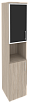 Офисный шкаф высокий узкий лев./прав.(1 низкий фасад ЛДСП + 1 низкий фасад чёрное стекло в раме)