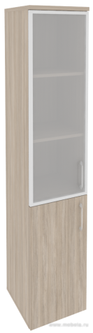 Офисный шкаф высокий узкий лев./прав. (1 низкий фасад ЛДСП + 1 средний фасад стекло в раме)