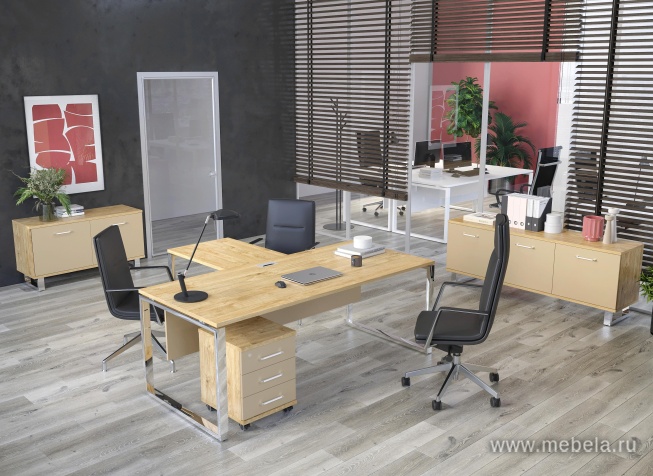 Стол руководителя на металлокаркасе с опорной греденцией (левый)