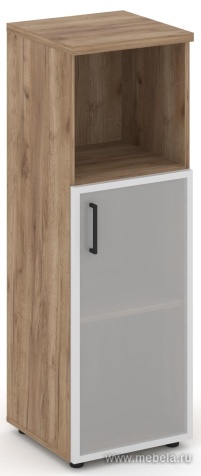 Офисный шкаф средний узкий левый / правый  (1 низкий фасад стекло сатин в раме, задняя стенка ЛДСП)